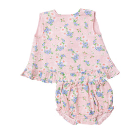 Angel Dear Gathering Daisies organic cotton ruffle back top and bloomer front view
