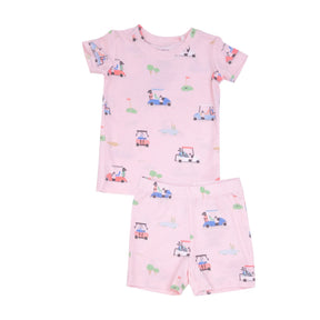 Angel Dear Golf Carts Pink bamboo short pajama set for girls - image 1