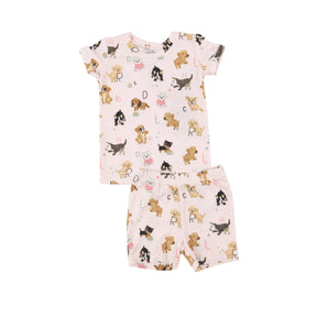 Angel Dear Puppy Alphabet Pink bamboo short pajama set for girls, image 1