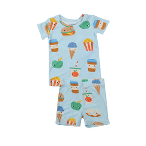 Angel Dear Send Snacks Blue bamboo short pajama set for baby boys