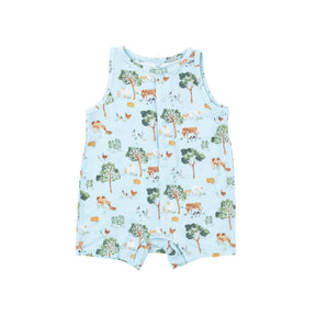 Angel Dear Farm Friends bamboo shortie romper for baby boys, image 1