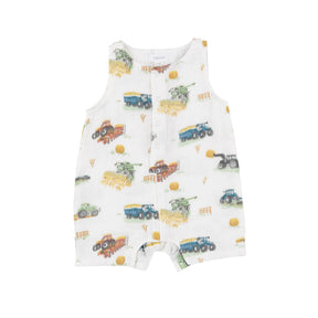 Angel Dear Farm Machines organic cotton muslin shortie romper for baby boys, image 1