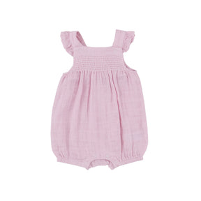 Angel Dear Ballet organic cotton muslin smocked overall shortie for baby girls, image 1