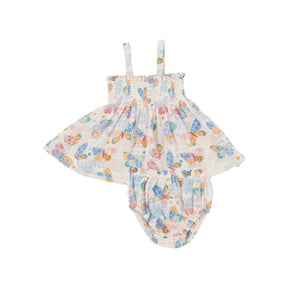 Angel Dear Butterfly Patch organic cotton muslin smocked top and bloomer set for baby girls, image 1