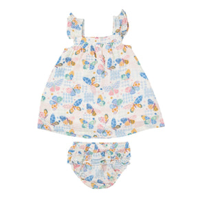 Angel Dear Butterfly Patch organic cotton muslin sundress and diaper cover for baby girls, image 3