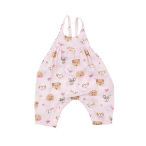 Angel Dear Pretty Puppy Faces organic cotton muslin tie back romper for baby girls, image 1