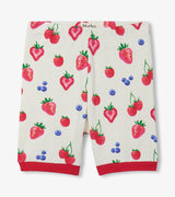 Matching girls pajama shorts with Summer Berries print and Red waistband trim.
