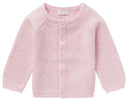Front of Noppies Naga baby cardigan in Light Rose with buttons, textured knit and ribbed edges.